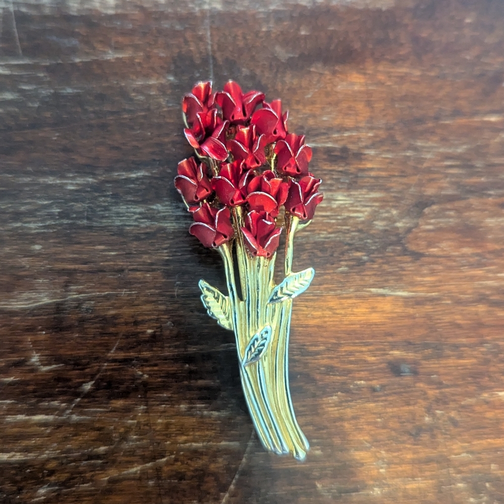 60s Joseph Warner Red Roses Brooch